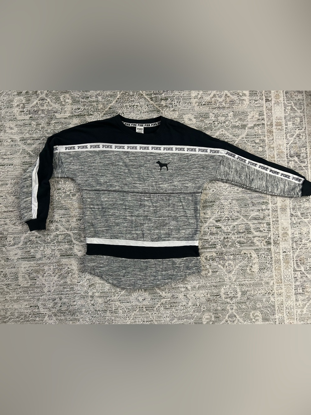 PINK Victoria's Secret Gray and Black Crewneck with Logo Tape